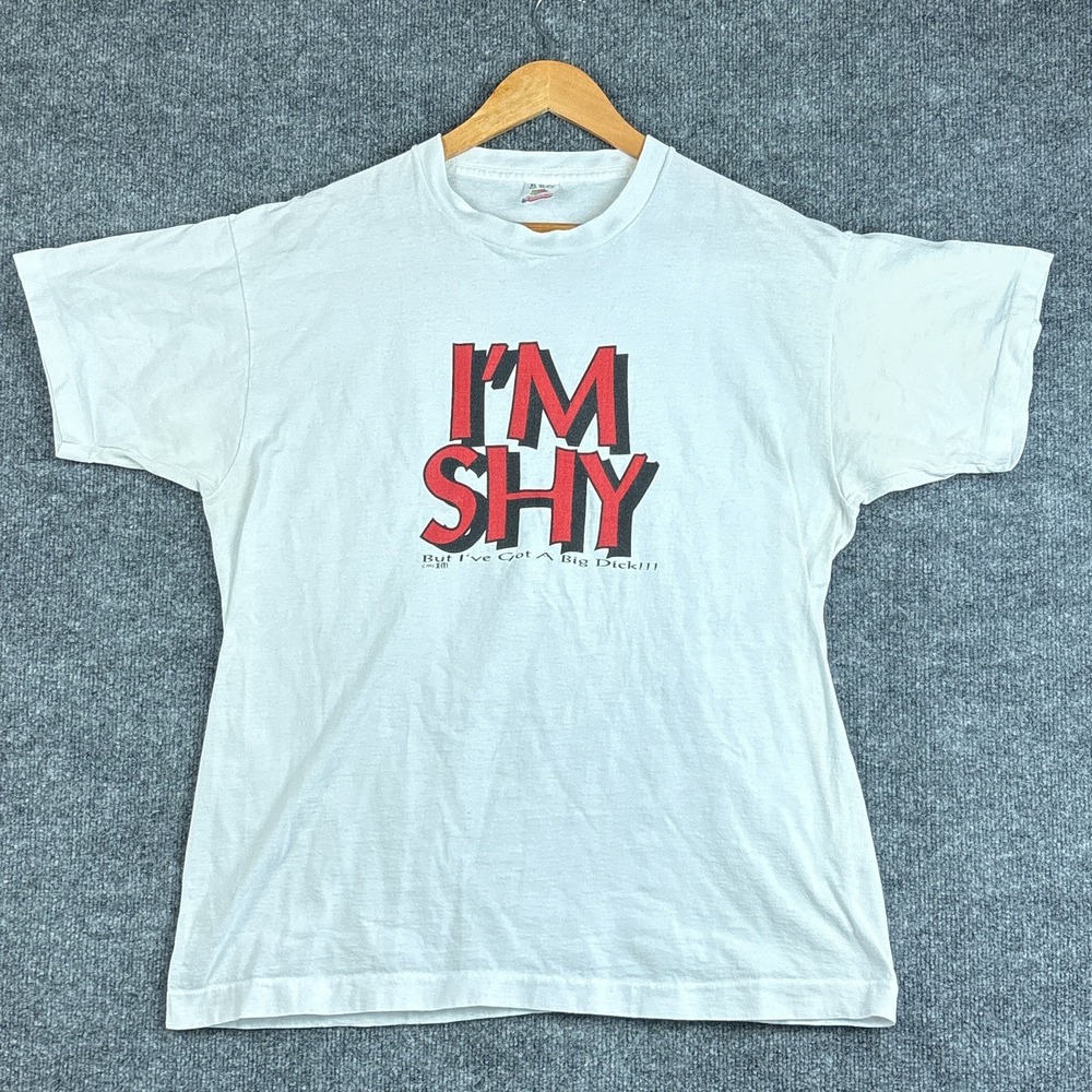 Vintage 90s I'm Shy But... Offensive Humor Novelty XL T-Shirt X-It